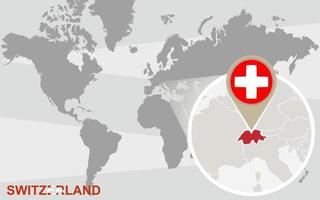 wereldkaart met vergrote zwitserland. vector
