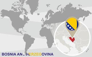 wereldkaart met vergrote bosnië en herzegovina vector