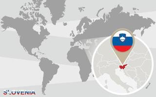wereldkaart met vergroot slovenië vector
