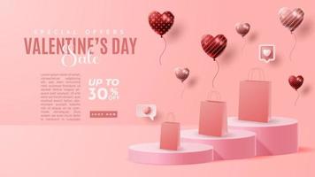 Valentijnsdag 3D-podiumproductpresentatie voor banner, reclame en zaken. vector illustratie