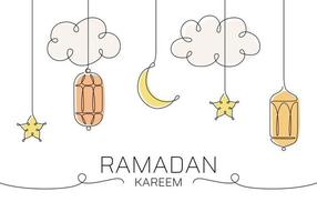 ramadan kareem doorlopende lijn kunst banner achtergrond. eid mubarak vectorillustratie. vector