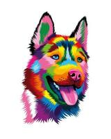 abstract hoofdportret van Siberische husky van veelkleurige verven. puppy snuit portret, hond snuit. gekleurde tekening. vectorillustratie van verf vector