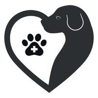 logo van de dierenkliniek. silhouet van een hond in een hart. vector