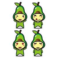 set collectie van schattige avocado mascotte ontwerp. geïsoleerd op een witte achtergrond. schattig karakter mascotte logo idee bundel concept vector