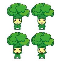 set collectie van schattige broccoli mascotte ontwerp karakter. geïsoleerd op een witte achtergrond. schattig karakter mascotte logo idee bundel concept vector