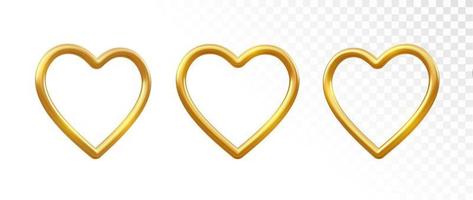 gouden harten. set van decoratieve 3D-realistische glanzende metallic gouden hart op transparante achtergrond. Valentijnsdag gouden luxe decoratie. vectorillustratie. vector