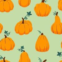 oranje pompoenen van verschillende vormen naadloos patroon. Thanksgiving, oogst en Halloween herfst achtergrond. cartoon vector val textuur.