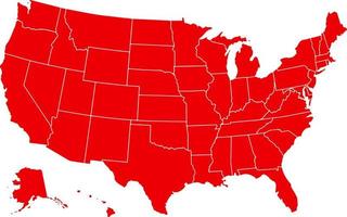 rood gekleurde kaart van de Verenigde Staten van Amerika. politieke kaart van de vs. vector