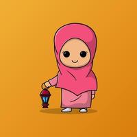 schattig moslim meisje met lantaarn vectorillustratie vector