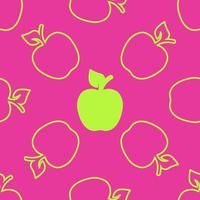 appels zijn een naadloos patroon. silhouet en omtrek van groene appels op een roze achtergrond. eenvoudige abstracte vectorachtergrond. voor papier, omslag, stof, geschenkverpakking. vector