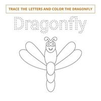 traceer de letters en kleur de dragonfly.game voor kinderen. vector