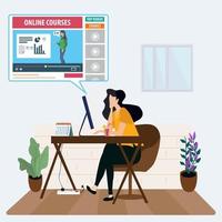 vrouwen die in kantoor online cursussen werken, bestuderen vectorafbeelding. vector illustratie