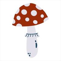 hand getekende amanita paddestoel in cartoon vlakke stijl geïsoleerd op een witte achtergrond. vectorillustratie van vliegenzwam vector