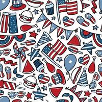 naadloos patroon met amerika doodles voor nationale feestdagen en feesten decor. goed voor 4 juli, herdenkingsdag, columbus dag inpakpapier, textielprints, banners, achtergronden, enz. eps 10 vector