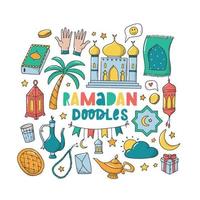set van ramadan en islamitische doodles geïsoleerd op een witte achtergrond. goed voor stickers, pictogrammen, prenten, planners, scrapbooking, briefpapier, enz. eps 10 vector