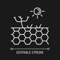 onvruchtbaar land wit lineair pictogram voor donker thema. onvruchtbare grond. droge klimaatzone. droge kale grond. dunne lijn aanpasbare illustratie. geïsoleerd vectorcontoursymbool voor nachtmodus. bewerkbare streek vector