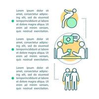 revalidatie ziekenhuis artikel pagina vector sjabloon. brochure, tijdschrift, boekje ontwerpelement. orthopedische dienst. fysiotherapie. catastrofale rehab.print ontwerp. concept illustraties met tekst