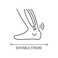 gezamenlijke stammen lineaire pictogram. spieren overstrekken. extreme pijn. abnormale peesrek. dunne lijn aanpasbare illustratie. contour symbool. vector geïsoleerde overzichtstekening. bewerkbare streek