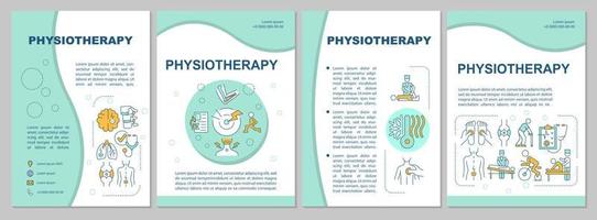 fysiotherapie mint brochure sjabloon. gezondheidszorg. flyer, boekje, folder afdrukken, omslagontwerp met lineaire pictogrammen. vectorlay-outs voor presentatie, jaarverslagen, advertentiepagina's vector