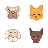 honden schattige kawaii vectorkarakters. dieren met lachende muilkorven. Maltees kussen. grijnzende Duitse spits. knipogende dobermann. grappige emoji, stickers, emoticonset. geïsoleerde cartoon kleur illustratie vector