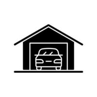 parkeerplaats in de buurt van zwart glyph-pictogram. woongarage. toegankelijke ruimte voor voertuigen. gedwongen parkeren op straat verminderen. silhouet symbool op witte ruimte. vector geïsoleerde illustratie