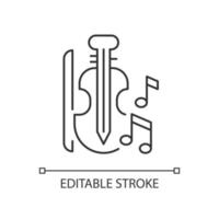 muziek lineaire pictogram. het bespelen van muziekinstrumenten in onderwijsinstellingen. viool, strijkstok, noten. dunne lijn aanpasbare illustratie. contour symbool. vector geïsoleerde overzichtstekening. bewerkbare streek