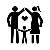 glyph-pictogram voor kinderbescherming. silhouet symbool. familie. positief ouderschap. kinderopvang. gelukkig ouderschap. vader, moeder en peuter. negatieve ruimte. vector geïsoleerde illustratie
