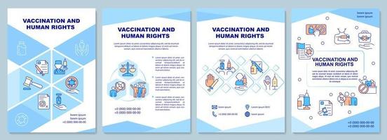 vaccinatie en mensenrechten brochure sjabloon. niet-gevaccineerde mensen. flyer, boekje, folder afdrukken, omslagontwerp met lineaire pictogrammen. vectorlay-outs voor presentatie, jaarverslagen, advertentiepagina's vector