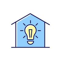 RGB-kleurenpictogram verlichting. minimale verlichtingsnormen. elektriciteitsvoorziening aan huis. natuurlijk licht geven. elektrisch systeem aansluiten. geïsoleerde vectorillustratie. eenvoudige gevulde lijntekening vector