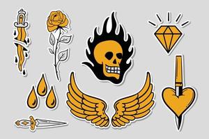 verzameling van handgetekende vintage tattoo stickers gratis vector. vector