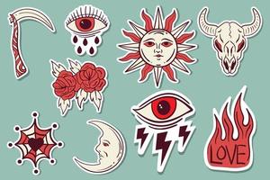 verzameling handgetekende vintage tattoo stickers gratis vector