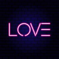 neon woord liefde op bakstenen muur achtergrond. vector