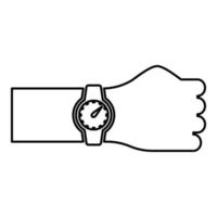 polshorloge op hand tijd op horloge hand contour overzicht lijn pictogram zwarte kleur vector illustratie afbeelding dun plat stijl