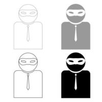 de man incognito in een masker de set zwart grijze kleur icoon vector