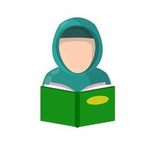 Arabische vrouw in hijab en groen boek. vector