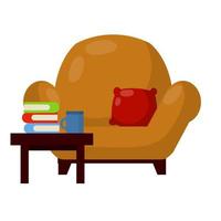 stoel, tafel met boek. meubels in een gezellige kamer. vector