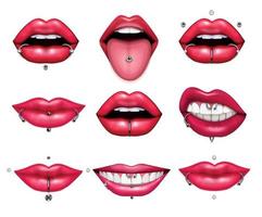 lippen piercing set vector