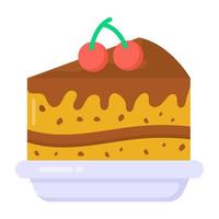 schattige cake met aardbeien erover, gebak plat pictogram vector