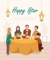ftar feest met hele familie in ramadhan vector illustratie plat ontwerp