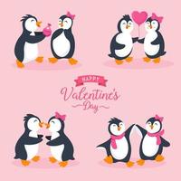 Valentijnsdag kaart vectorillustratie. schattige pinguïns paar karakterset in verschillende poses vector