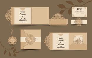 set huwelijksuitnodigingen met papercut bloem ornament vector