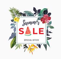 zomer verkoop bord met tropische bloem illustratie vector