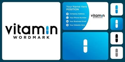 vitamine woordmerk logo ontwerp met sjabloon voor visitekaartjes. vector