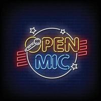 open mic neonreclames stijl tekst vector