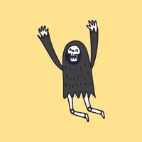 grim reaper schedel springen en opgewonden, illustratie voor t-shirt, sticker of kleding koopwaar. met retro cartoon-stijl. vector