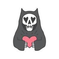 schedel kat met hart, illustratie voor t-shirt, poster, sticker of kleding koopwaar. met cartoon-stijl. vector