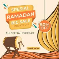 social media templates feed promoties. ramadan-verkoopsjabloon met unieke moskee-afbeeldingen en gele en oranje moskee-trommels. ramadan-verkoopsjabloon voor promotie op sociale media vector