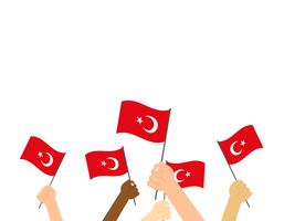 Vectorillustratiehands die de vlaggen van Turkije op witte achtergrond houden vector