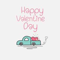 Valentine dag kaart met hart Truck en liefde. Hand getrokken vectorillustratie. vector