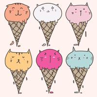 Leuke Cat Ice Cream Set. Hand getrokken vectorillustratie. vector